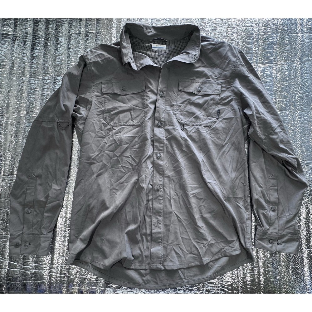 Columbia Men Large Gray Long Sleeve Fishing Hiking Omni-Wick PFG Shirt